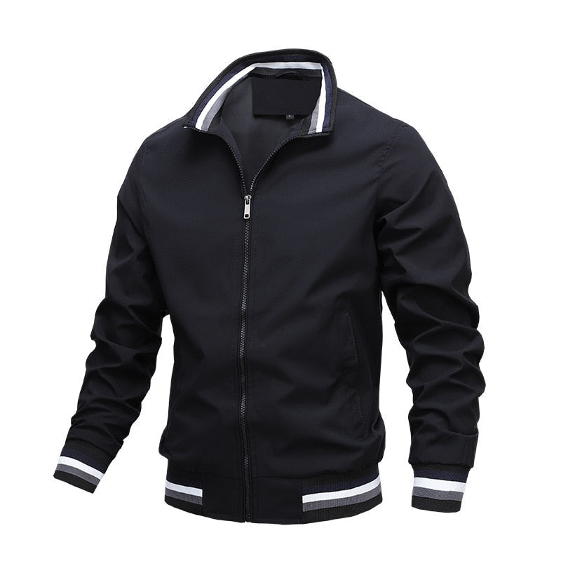 Men's Bomber Jacket - Striped Ribbed Collar & Cuffs