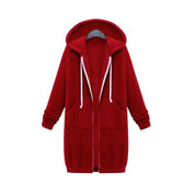 Women's Longline Zip-Up Hoodie - Full Front Zipper and Pockets