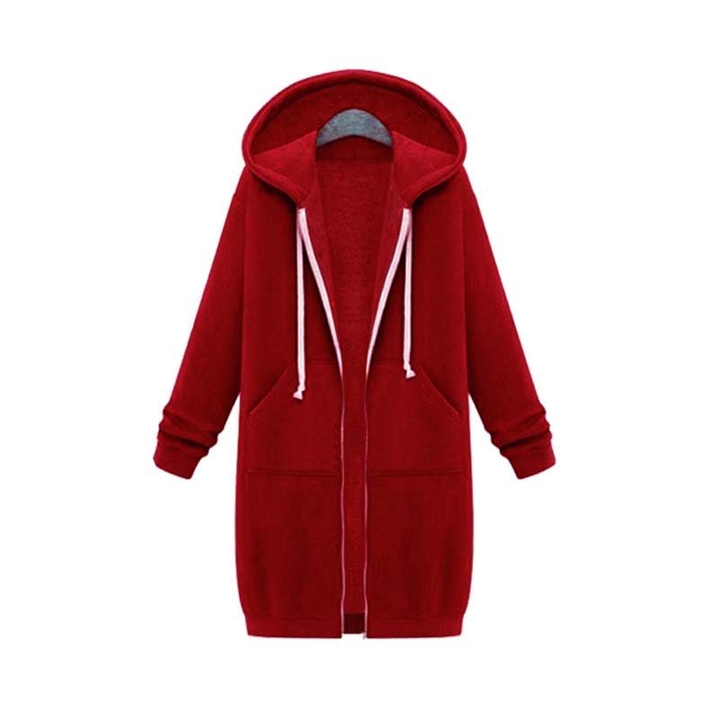 Women's Longline Zip-Up Hoodie - Full Front Zipper and Pockets