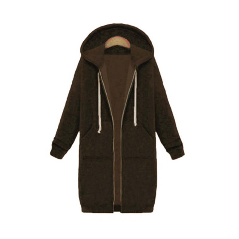 Women's Longline Zip-Up Hoodie - Full Front Zipper and Pockets