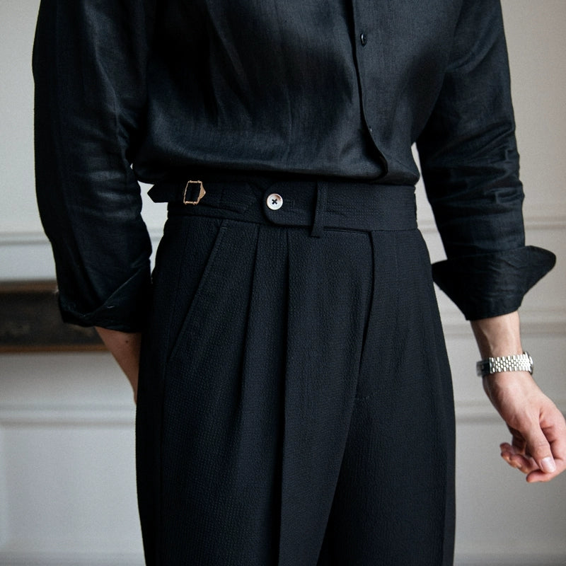 Men's High Waisted Work Trousers - Pleated & Ankle Length