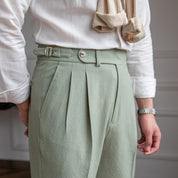 Men's High Waisted Work Trousers - Pleated & Ankle Length