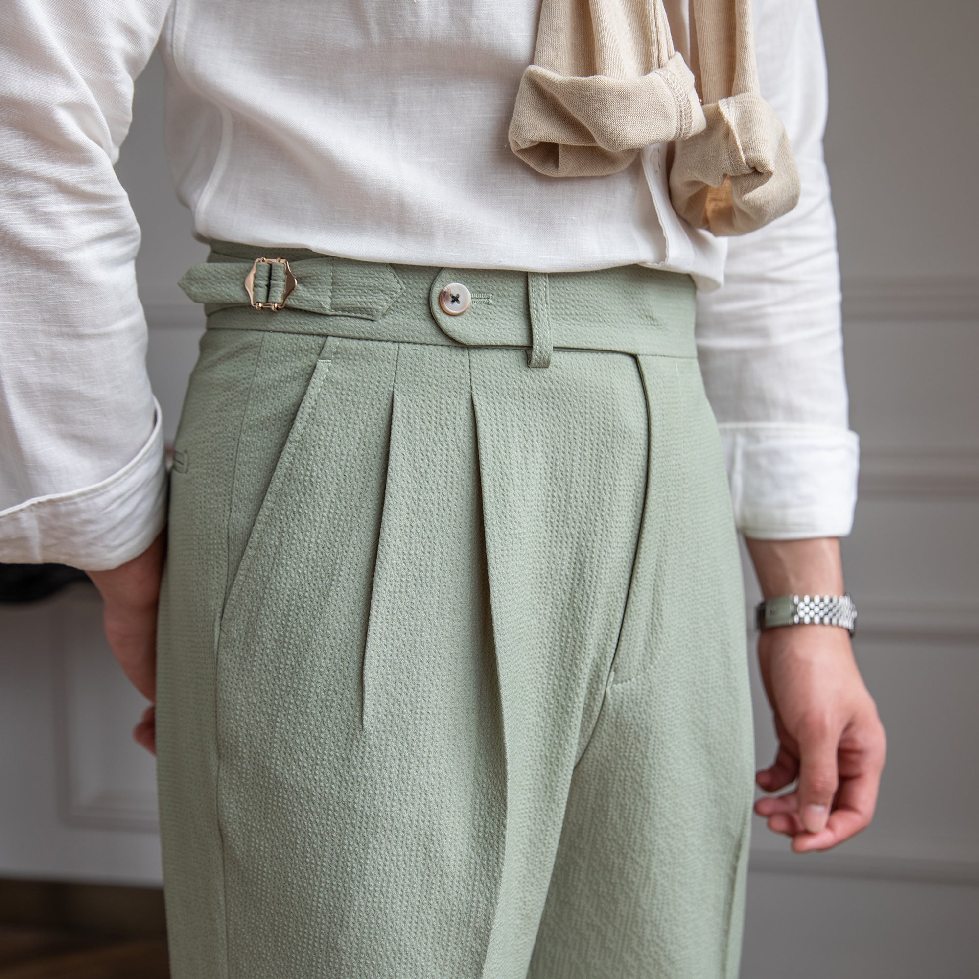 Men's High Waisted Work Trousers - Pleated & Ankle Length