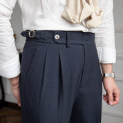 Men's High Waisted Work Trousers - Pleated & Ankle Length