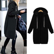 Women's Longline Zip-Up Hoodie - Full Front Zipper and Pockets