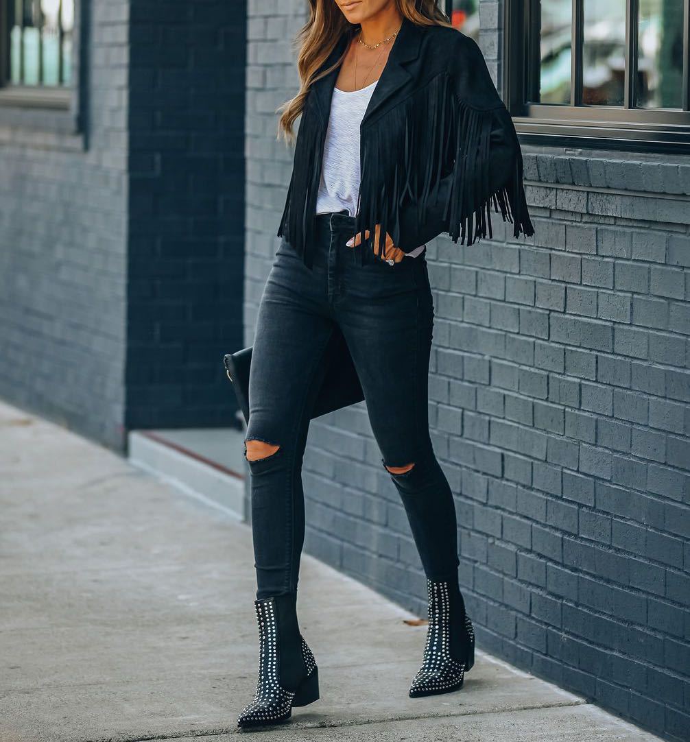 Women's Fringed Jacket - Cropped with Lapel Collar