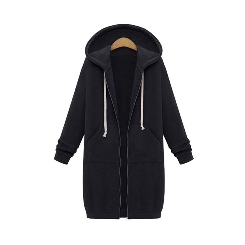Women's Longline Zip-Up Hoodie - Full Front Zipper and Pockets