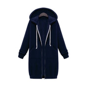 Women's Longline Zip-Up Hoodie - Full Front Zipper and Pockets