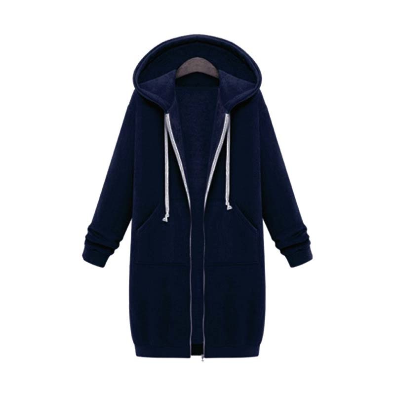 Women's Longline Zip-Up Hoodie - Full Front Zipper and Pockets