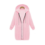 Women's Longline Zip-Up Hoodie - Full Front Zipper and Pockets