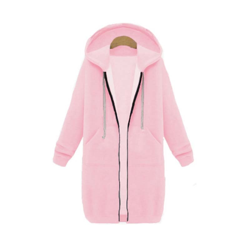 Women's Longline Zip-Up Hoodie - Full Front Zipper and Pockets