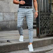 Men's Checkered Work Trousers - Slim Fit & Ankle Length