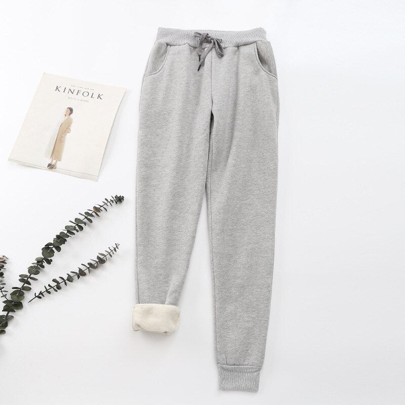 Women's Winter Joggers Trousers - Drawstring Waist and Tapered Fit