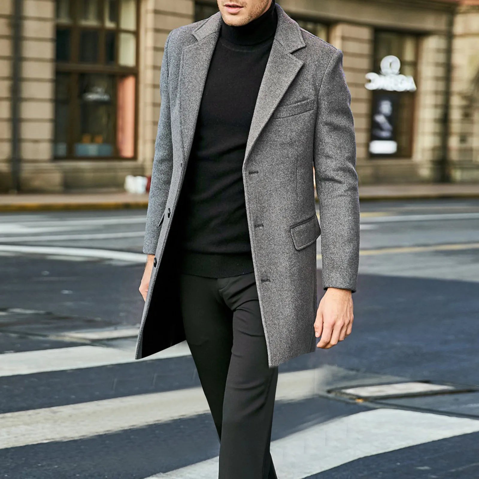 Men's Coat - Single-Breasted with Notch Lapel