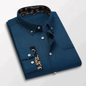 Men's Button-Up Shirt - Contrast Pattern Collar and Cuffs