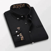 Men's Button-Up Shirt - Contrast Pattern Collar and Cuffs
