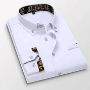 Men's Button-Up Shirt - Contrast Pattern Collar and Cuffs