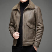 Rowan - Warm Vegan Leather Jacket with Fleece Fur for Men