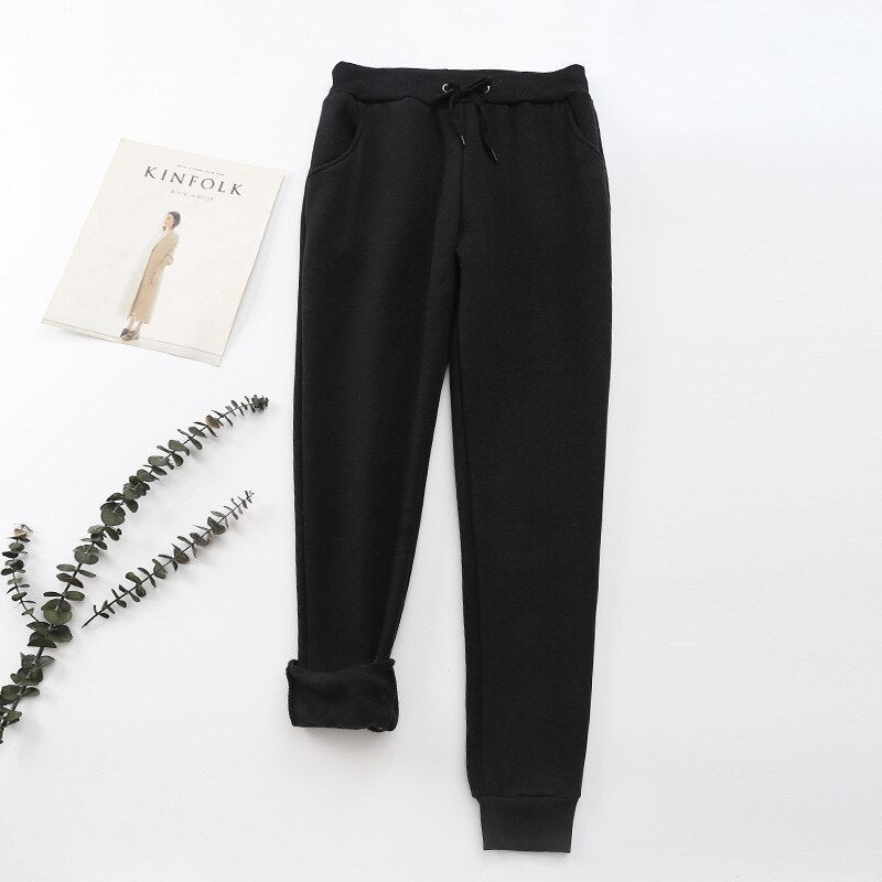 Women's Winter Joggers Trousers - Drawstring Waist and Tapered Fit