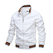 Men's Bomber Jacket - Striped Ribbed Collar & Cuffs