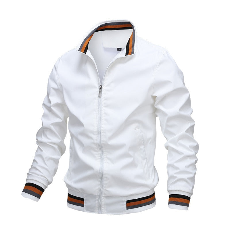 Men's Bomber Jacket - Striped Ribbed Collar & Cuffs