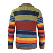 Men's Multicolour Vintage Knit Button Cardigan - Striped All-Season Sweater