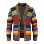 Men's Multicolour Vintage Knit Button Cardigan - Striped All-Season Sweater