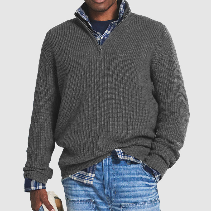 Men's Quarter-Zip Jumper - Knitted Cosy Ribbed Style