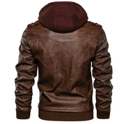 Men's Leather Jacket - Biker Style with Double-Layer Hood