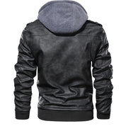 Men's Leather Jacket - Biker Style with Double-Layer Hood