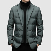 Men's Winter Puffer Jacket - Blazer Style with Quilted Panels