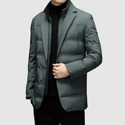 Men's Winter Puffer Jacket - Blazer Style with Quilted Panels