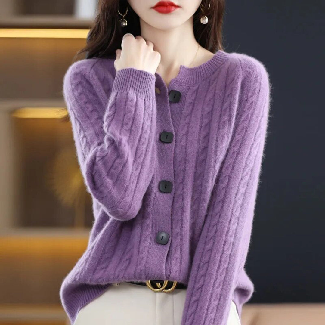 Women's Cable Knit Button Cardigan - One Size All-Season Style