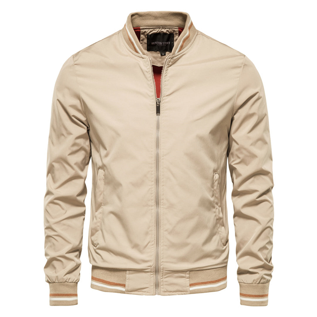 Men's Bomber Jacket - Full Zip with Striped Ribbed Trim