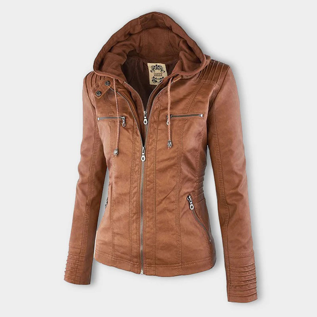 Women's Leather Jacket - Hooded & Slim-Fit
