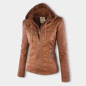 Women's Leather Jacket - Hooded & Slim-Fit