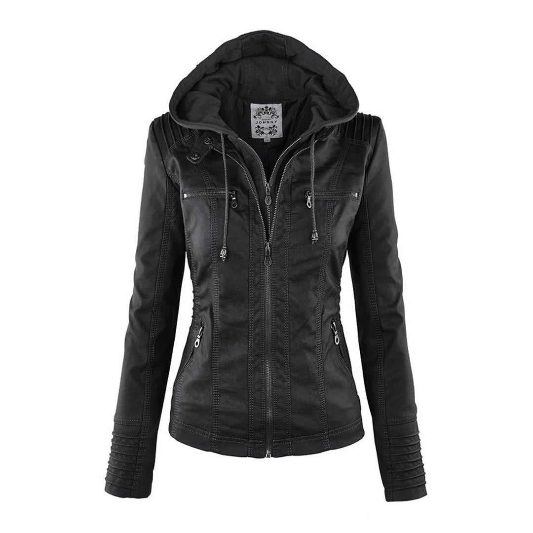 Women's Leather Jacket - Hooded & Slim-Fit