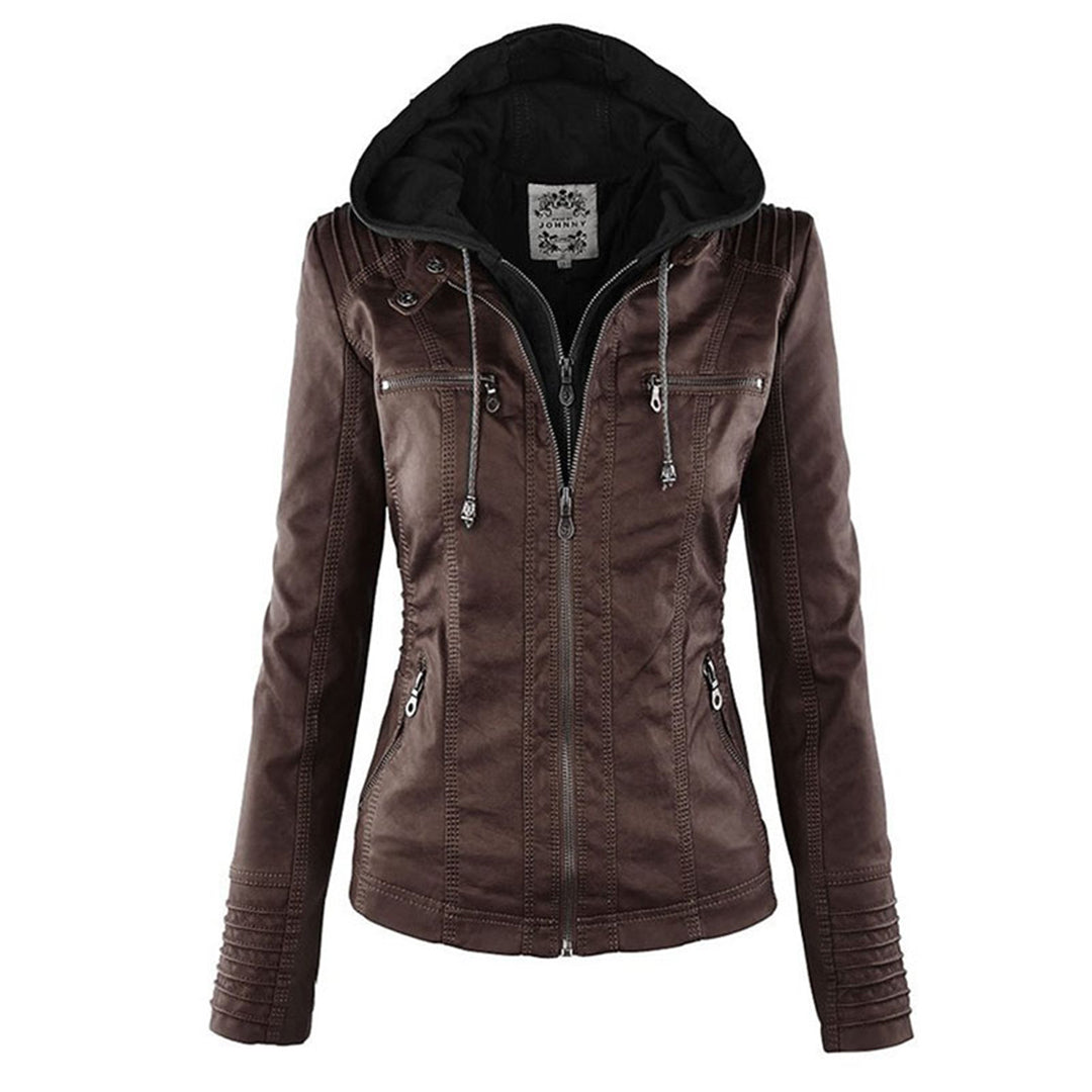 Women's Leather Jacket - Hooded & Slim-Fit