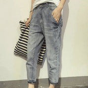 Women's Light Blue Baggy Cropped Jeans - Mid-Rise