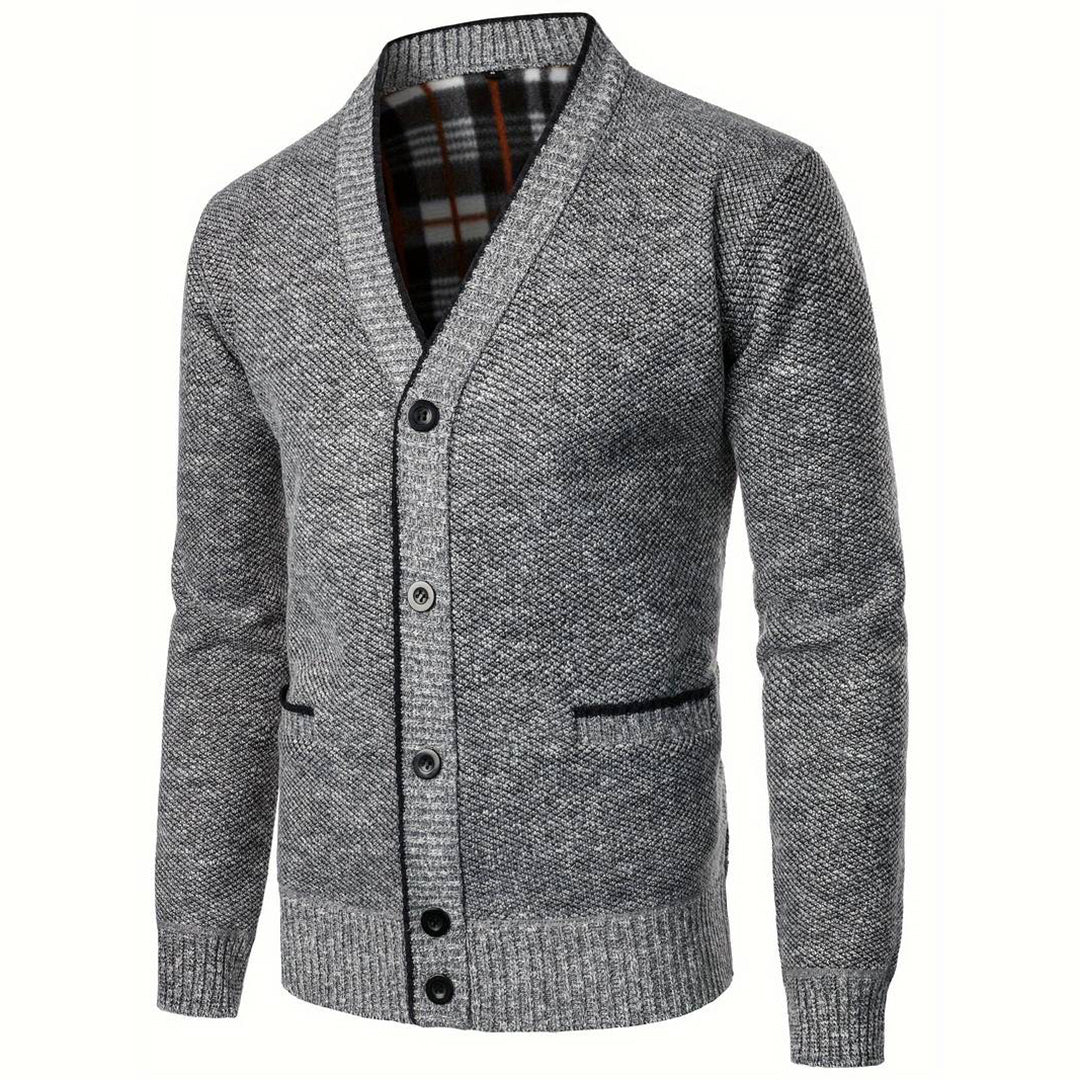 Men's Light Grey V-Neck Button Cardigan - Casual Knit Vest