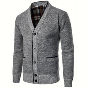 Men's Light Grey V-Neck Button Cardigan - Casual Knit Vest
