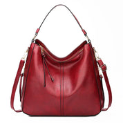 Women's Leather Shoulder Bag - Top Handle & Zip Closure