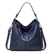 Women's Leather Shoulder Bag - Top Handle & Zip Closure