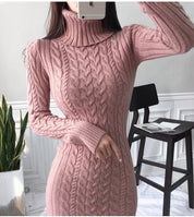Women's Knitted Jumper Dress - Fitted with Cable Knit Pattern