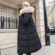 Women's Winter Padded Parka - Drawstring Waist and Detachable Fluffy Hood