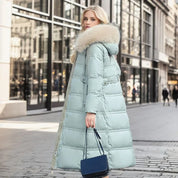 Women's Winter Padded Parka - Drawstring Waist and Detachable Fluffy Hood