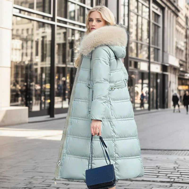 Women's Winter Padded Parka - Drawstring Waist and Detachable Fluffy Hood