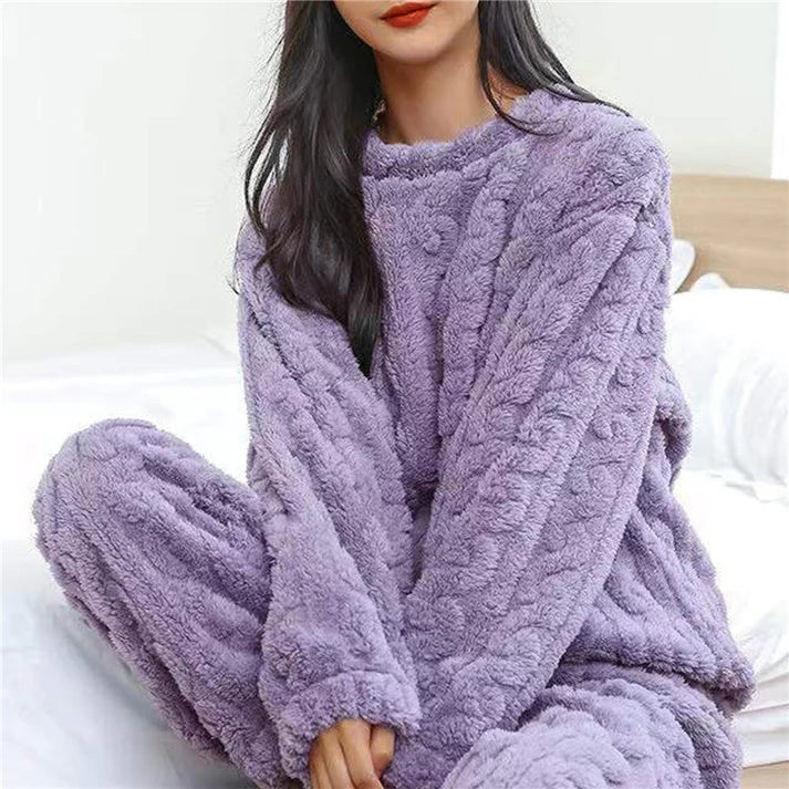Women's Loungewear Set – Fluffy Long Sleeve Top & Joggers