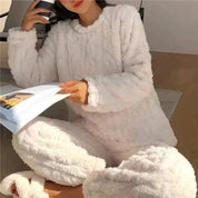 Women's Loungewear Set – Fluffy Long Sleeve Top & Joggers
