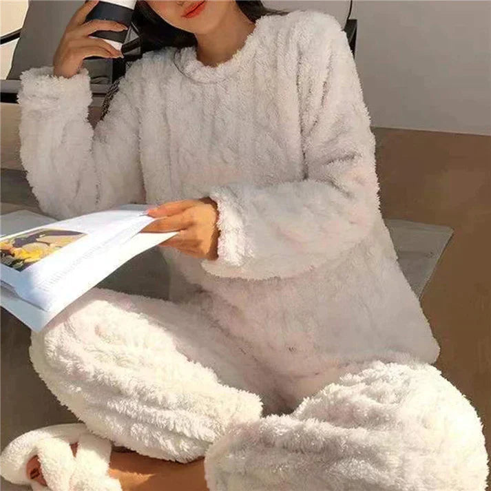 Women's Loungewear Set – Fluffy Long Sleeve Top & Joggers